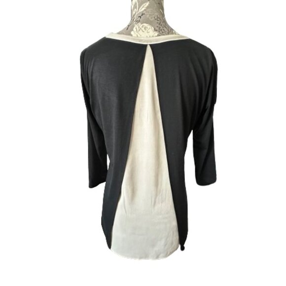 Ann Taylor Women's Small Black & Tan 3/4 Sleeves Boat Neckline Blouse/Tee Top - Picture 3 of 15